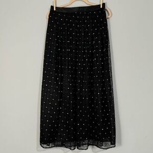R&M Richards Vintage Sheer Chiffon Sparkly Glitter Dotted Glam Goth Midi Skirt 1